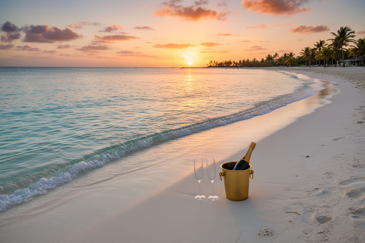 Aruba Beach with Champagne